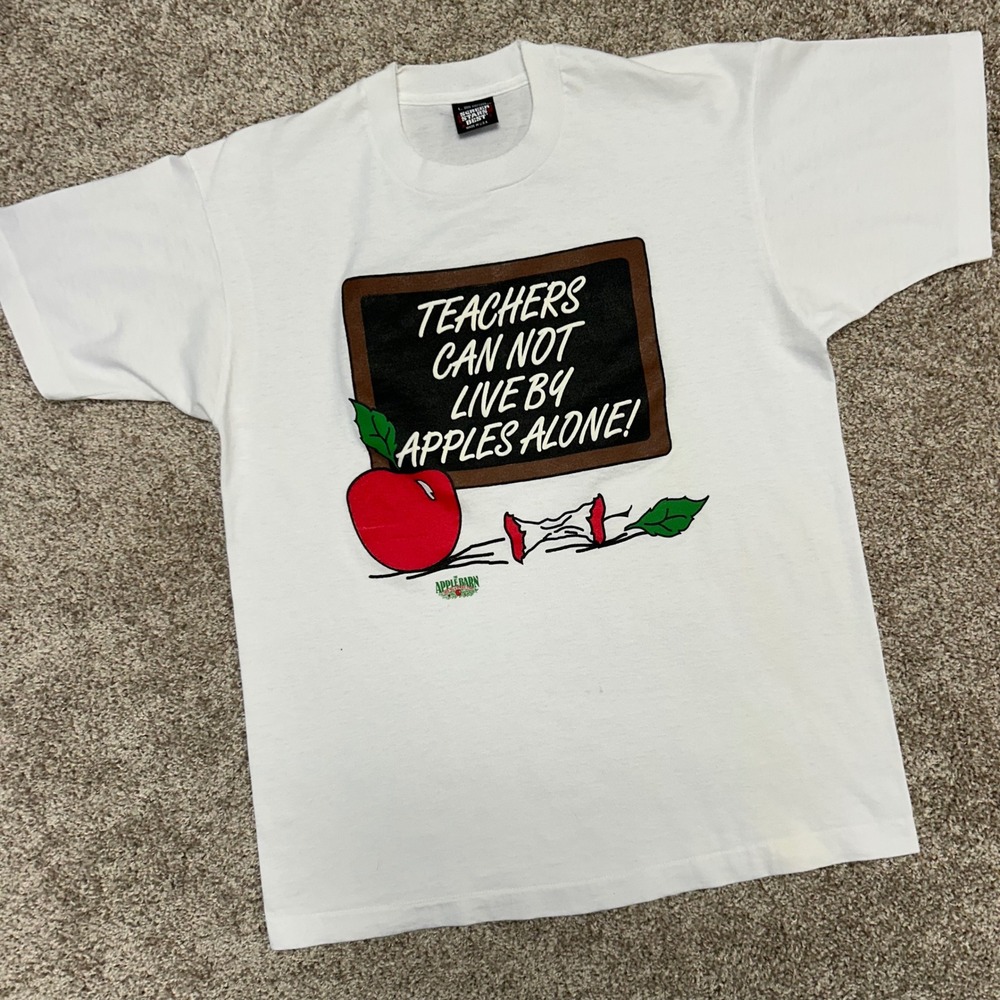 Vintage Teachers Can Not Live By Apples Alone Tshirt Size Large USA Made 90s
